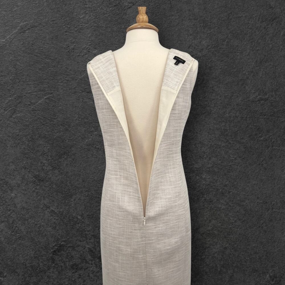 Talbots Beige Tweed Linen Blend Sheath Dress 8 Beaded Embellished Sleeveless - Picture 10 of 16